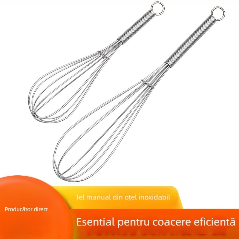 Bețișor de mixare din oțel inoxidabil cu mâner rotund, tel manual pentru ouă și frișcă, pentru bucătărie și cofetărie.