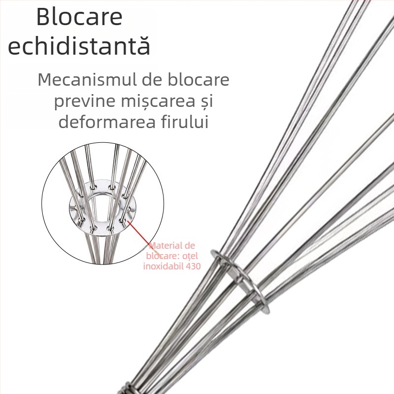 Bețișor de mixare din oțel inoxidabil cu mâner rotund, tel manual pentru ouă și frișcă, pentru bucătărie și cofetărie.