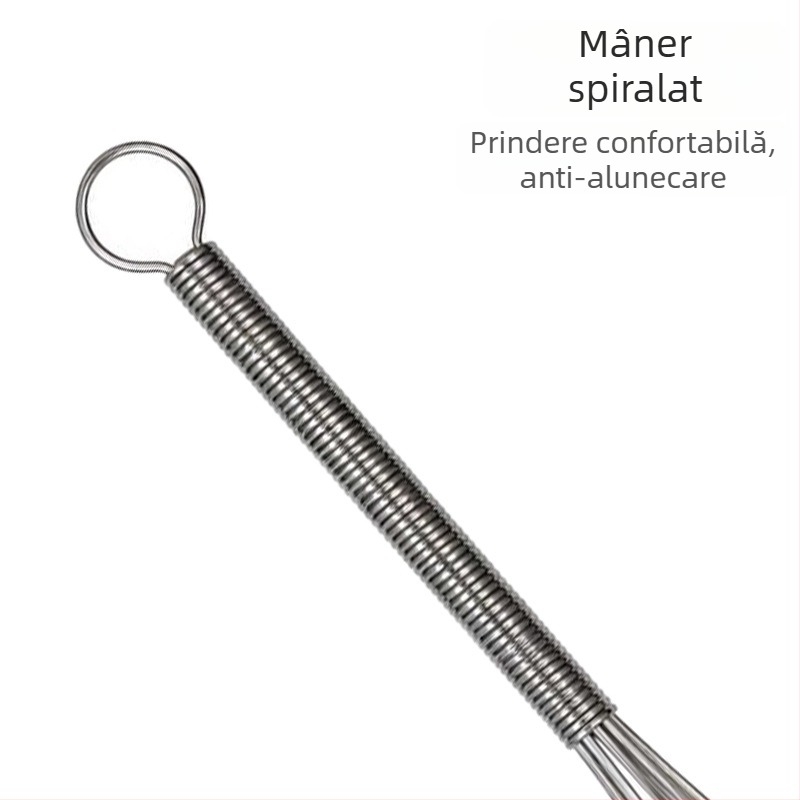 Bețișor de mixare din oțel inoxidabil cu mâner rotund, tel manual pentru ouă și frișcă, pentru bucătărie și cofetărie.