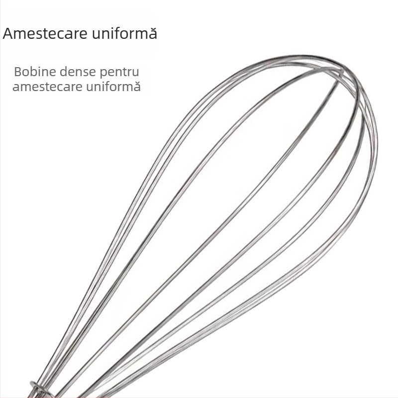 Bețișor de mixare din oțel inoxidabil cu mâner rotund, tel manual pentru ouă și frișcă, pentru bucătărie și cofetărie.