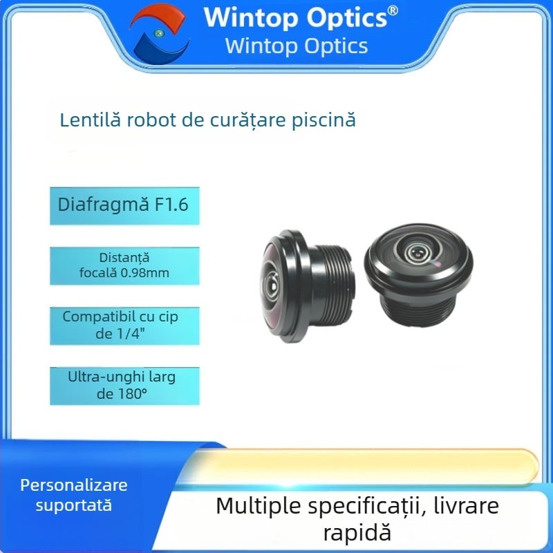 Lentilă M12 0,98 mm F1,6, ultralargă 180°, compatibilă cu cip 1/4-inch