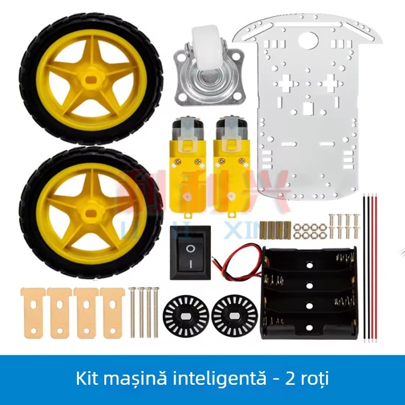 Șasiu de mașină inteligent cu baterie, 2WD, senzor de viteză, robot auto pentru urmărire pe linie