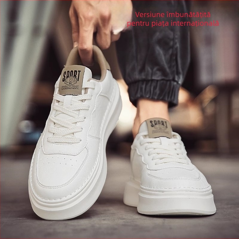Adidași sport pentru bărbați, albi, cu talpă groasă, antiderapare, talpă înălțată, primăvara 2025