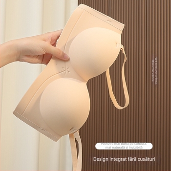 Sutien fara cusuri, fara bretele pentru femei cu sâni mici, susținere și modelare, subțire, fără arc, bretele detașabile duble, cupe modelate, nailon
