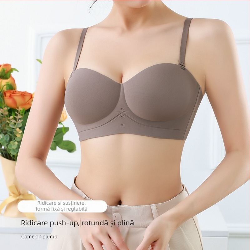 Sutien fara cusuri, fara bretele pentru femei cu sâni mici, susținere și modelare, subțire, fără arc, bretele detașabile duble, cupe modelate, nailon