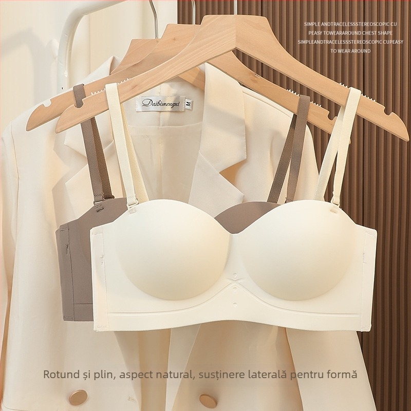 Sutien fara cusuri, fara bretele pentru femei cu sâni mici, susținere și modelare, subțire, fără arc, bretele detașabile duble, cupe modelate, nailon