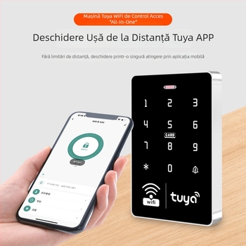 Sistem de control al accesului pentru ușă din sticlă cu aplicație mobilă pentru deblocare la distanță, card RFID și parolă