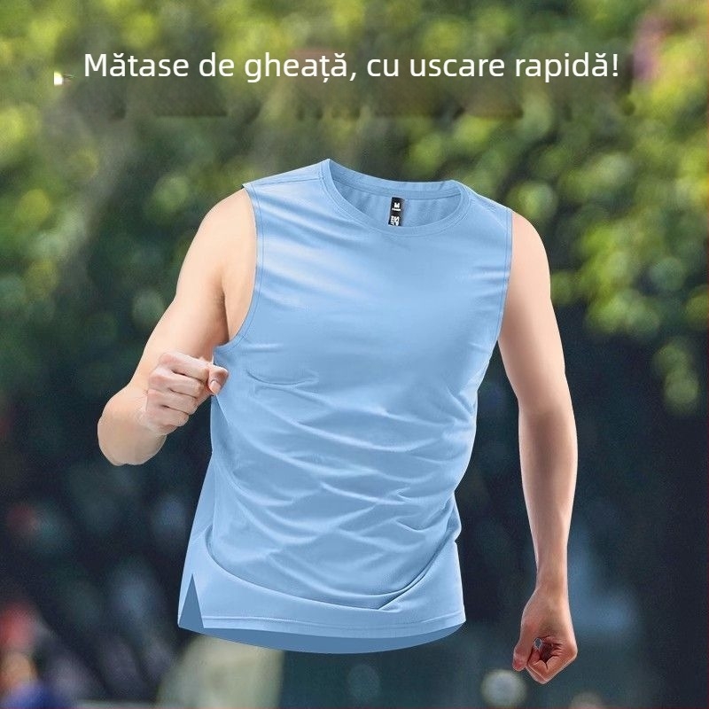 Maieu fără mâneci pentru bărbați, poliester ice silk, vară 2026, sport alergare și antrenament baschet
