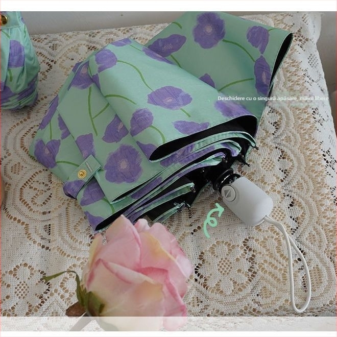 Umbrelă pliantă automată Bauhinia pentru soare și ploaie, protecție UV UPF50+, 8 brațe, raza 48–53 cm