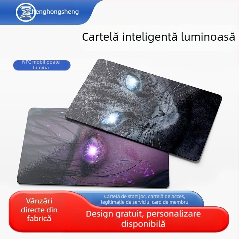 Carte NFC inteligentă iluminată cu cip IC, card de acces pentru jocuri pe telefon, card luminos personalizabil