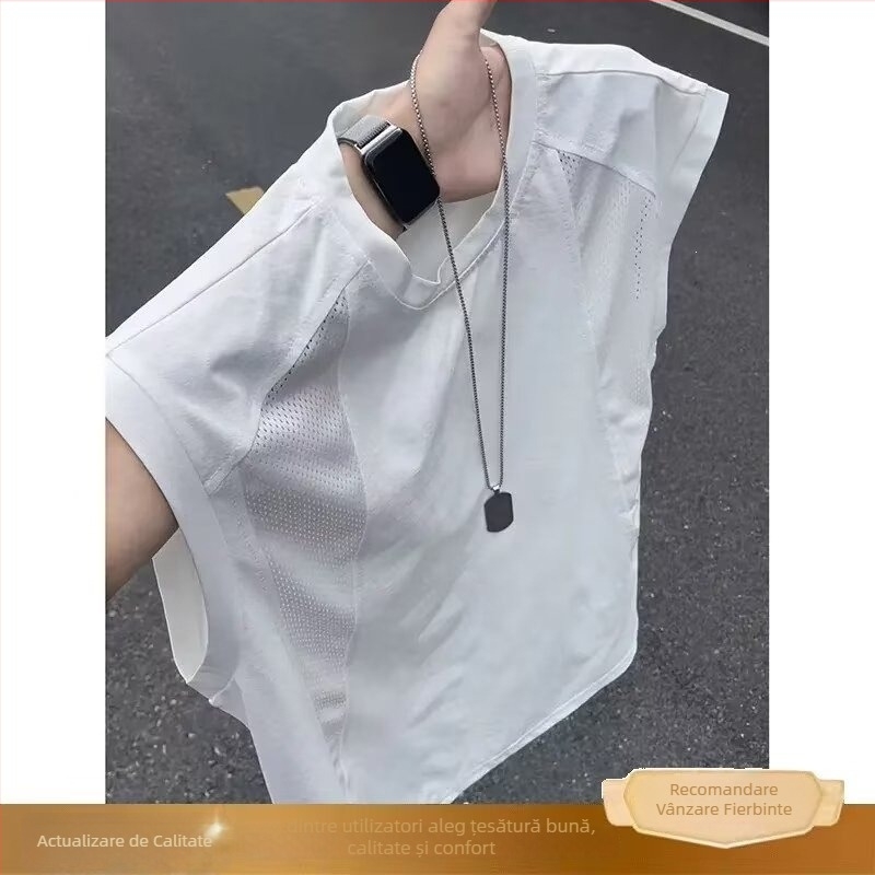 Vestă sport pentru bărbați, din plasă subțire, uscare rapidă, patchwork de vară, fără mâneci, tricou de sală