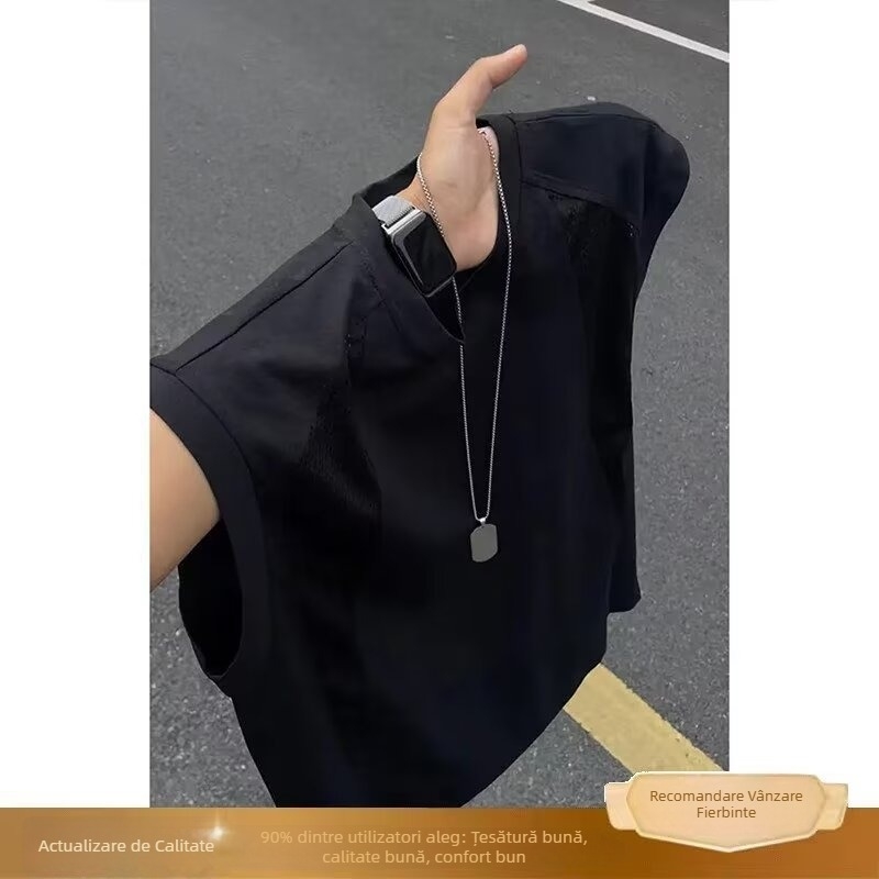 Vestă sport pentru bărbați, din plasă subțire, uscare rapidă, patchwork de vară, fără mâneci, tricou de sală