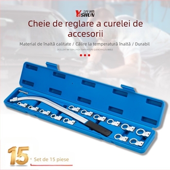 Set de 15 piese pentru curea de motor auto: cheie reglabilă, roată de curea și roată ghidaj pentru demontare și montaj