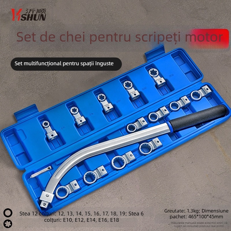 Set de 15 piese pentru curea de motor auto: cheie reglabilă, roată de curea și roată ghidaj pentru demontare și montaj
