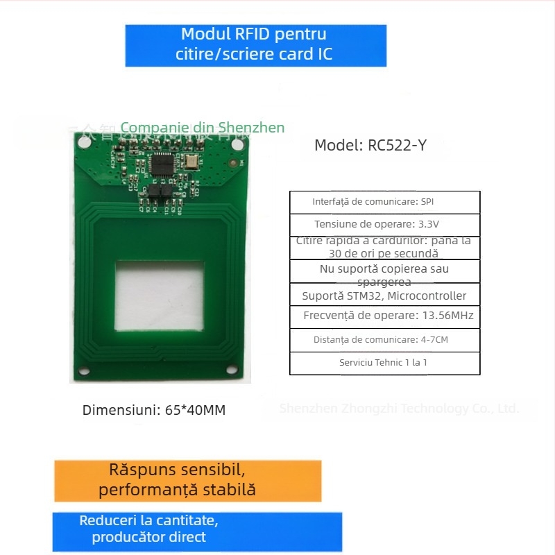 Modul RFID/NFC RC522-Y pentru citire-scriere, interfaţă SPI, 13,56 MHz