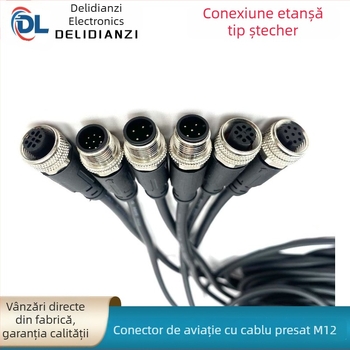 Conector M12 pentru aviație, cablu senzor cu placare aurie, 4/5/8/12 pini, masculin și feminin, capete curbate și drepte