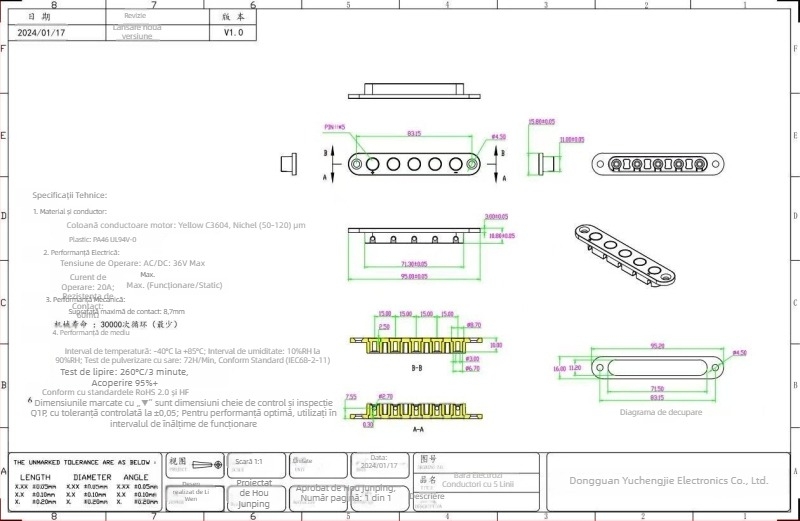 Conector de încărcare cu cinci fire pentru echipament autonom, 36V 20A, terminal de contact al electrozilor