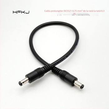 Cablu de alimentare DC, 0,75 mm², conector DC5521 masculin-masculin, plug LED pentru monitorizare 5,5×2,1 mm