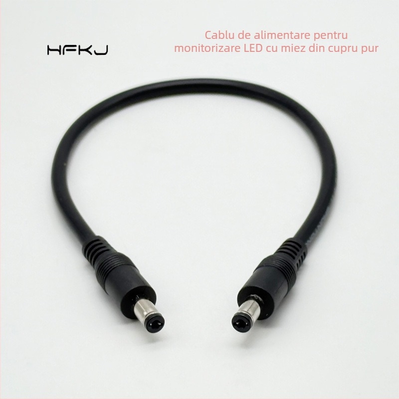 Cablu de alimentare DC, 0,75 mm², conector DC5521 masculin-masculin, plug LED pentru monitorizare 5,5×2,1 mm