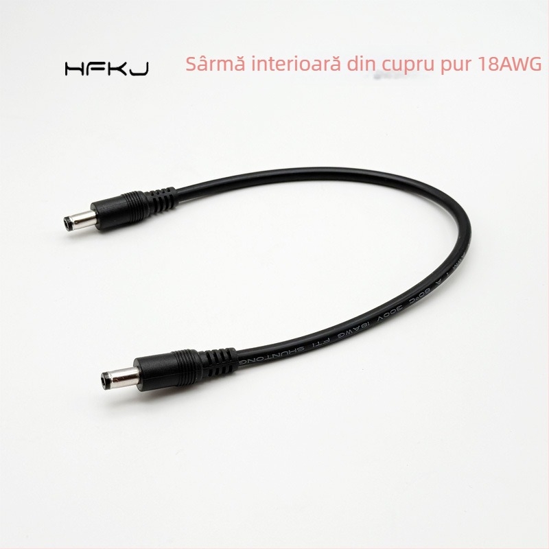 Cablu de alimentare DC, 0,75 mm², conector DC5521 masculin-masculin, plug LED pentru monitorizare 5,5×2,1 mm