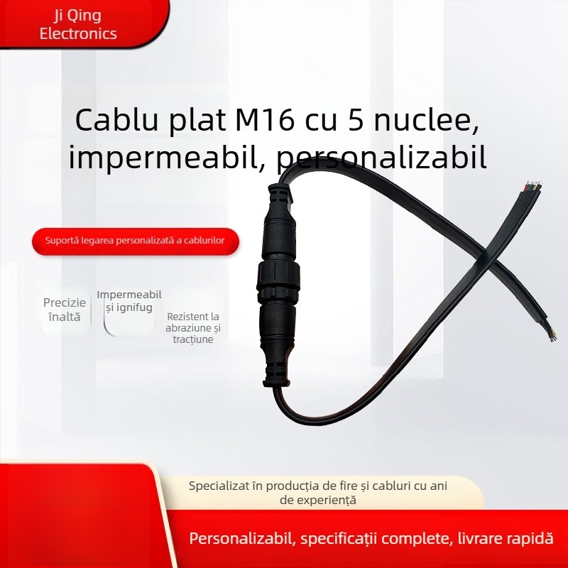 Conector de cablu impermeabil M16 plat cu 5 nuclee pentru iluminat LED, cablu plat din plastic, contact masculin și feminin, personalizare