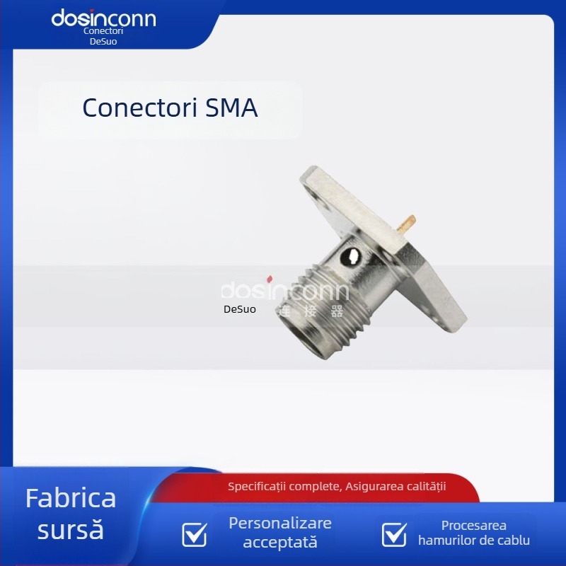 Conector SMA drept, femelă cu flanșă de patru găuri, montaj pe panou umplut cu rășină pentru cablu video