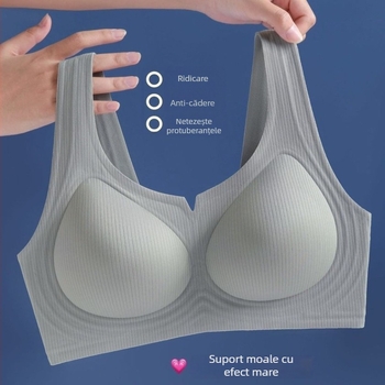 Sutien fără cusături, cupe modelate 3/4, fără sârmă, push-up ușor, bretele reglabil