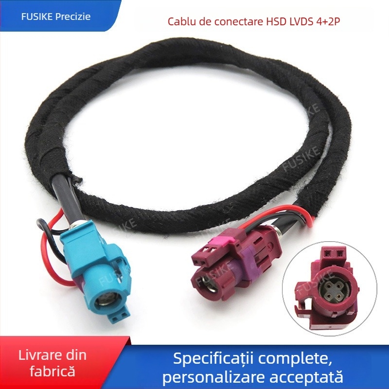 Cablu HSD LVDS pentru automobile cu conector feminin HSD4P și ansamblu de cabluri HSD4P+2 pentru ecranul central al mașinii