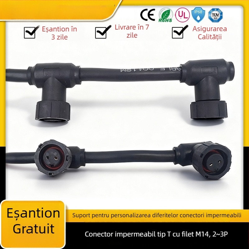 Conector T cu filet M14, nucleu din cupru 2P3P, modul lampă pentru plante, cuplaj masculin și feminin, cu mai multe capete, cablu de conexiune impermeabil