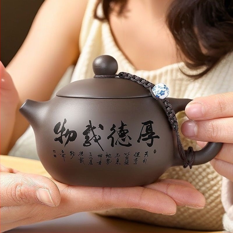 Ceainic Yixing din lut purpuriu, manufacturat manual, stil Xishi, cadou de casă pentru ceai, design cu orificii sferice, ceainic premium din lut purpuriu pentru ceremonia ceaiului