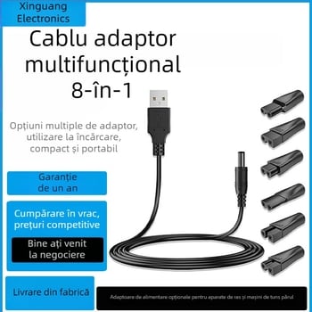 Cablu USB către DC5521 cu conector feminin, adaptor DC5521 cu două porturi pentru mașini de tuns păr și aparate de ras, 6 tipuri de interfețe