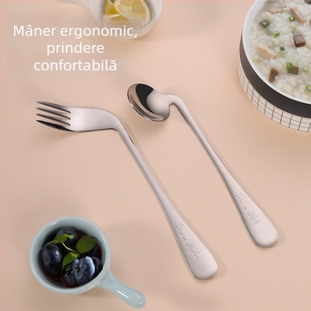 Set de tacâmuri din oțel inoxidabil 304 pentru adulți cu hemiplegie, furculiță și lingură cu design îndoit pentru alimentare, anti-tremur, lingură de hrănire îngroșată pentru uz casnic