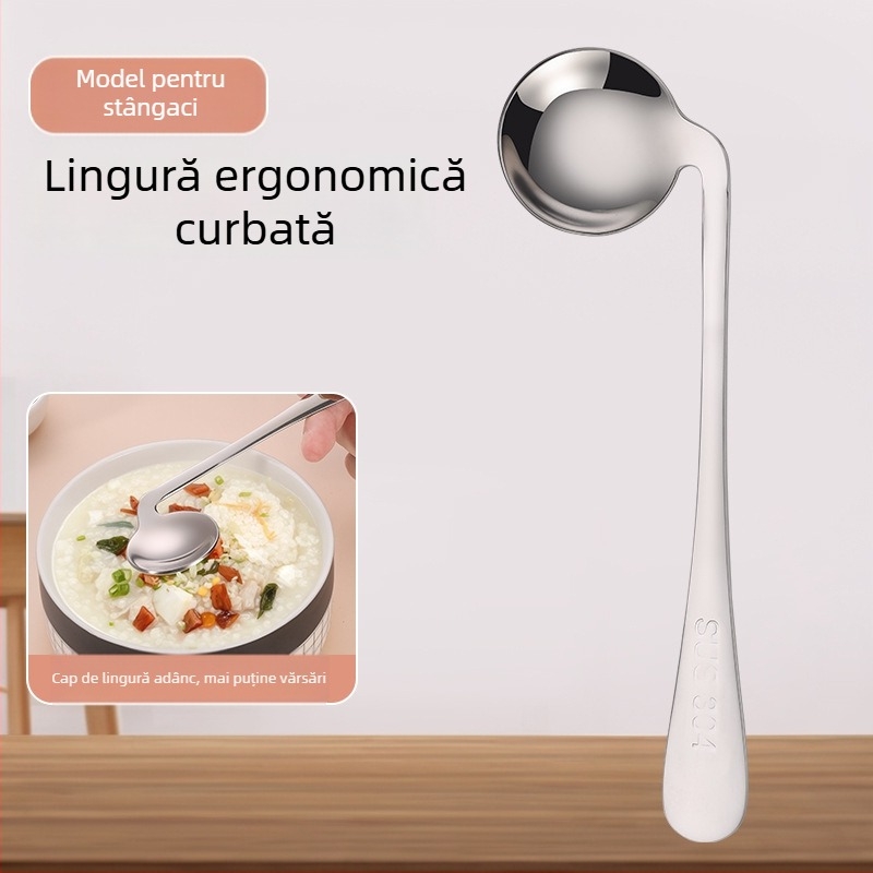 Set de tacâmuri din oțel inoxidabil 304 pentru adulți cu hemiplegie, furculiță și lingură cu design îndoit pentru alimentare, anti-tremur, lingură de hrănire îngroșată pentru uz casnic