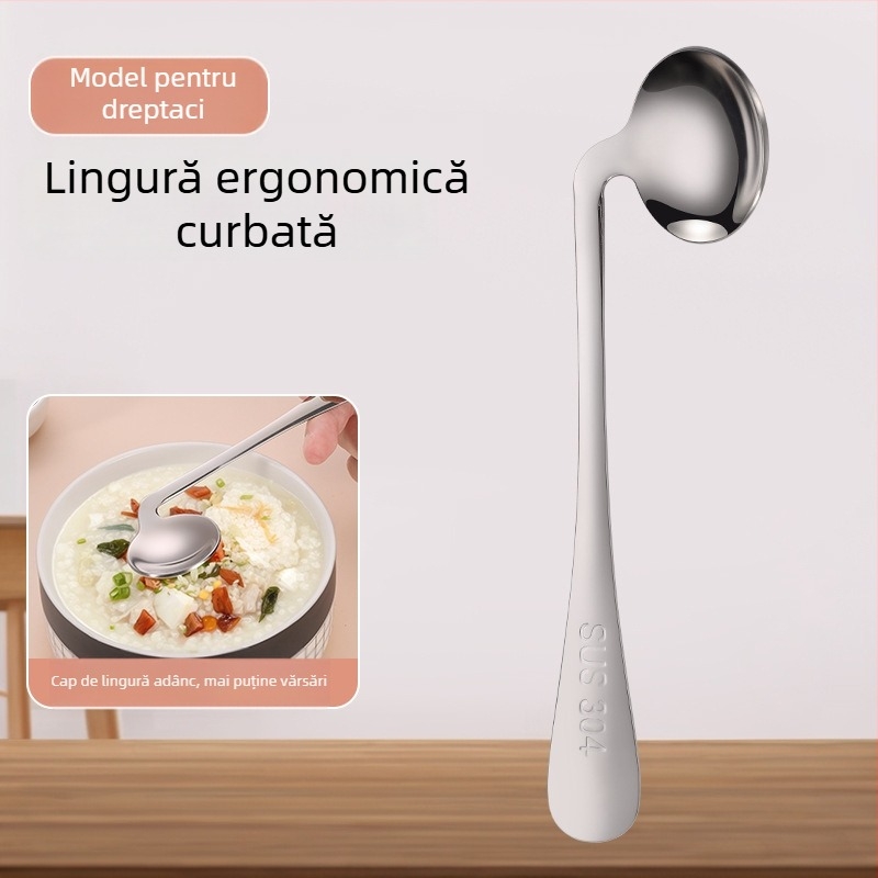 Set de tacâmuri din oțel inoxidabil 304 pentru adulți cu hemiplegie, furculiță și lingură cu design îndoit pentru alimentare, anti-tremur, lingură de hrănire îngroșată pentru uz casnic
