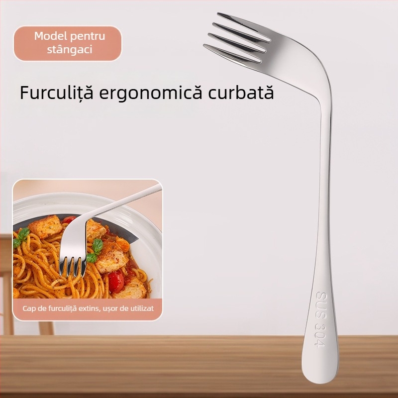Set de tacâmuri din oțel inoxidabil 304 pentru adulți cu hemiplegie, furculiță și lingură cu design îndoit pentru alimentare, anti-tremur, lingură de hrănire îngroșată pentru uz casnic