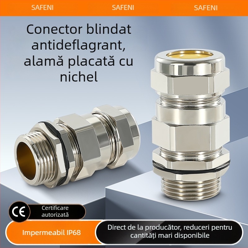 Gland de cablu dublu etanș, cupru-nichel placat, antiexplozie, impermeabil, utilizare marină, tip tub cu garnitură de umplere