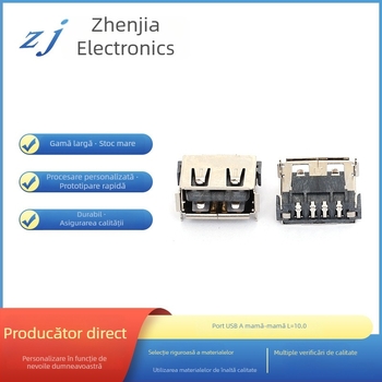 Conector USB femeie, 2 pini, lungime 10.0 mm, conector frontal, patch posterior, înălțime 6.8 mm, nucleu adheziv