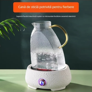 Recipient de apă din sticlă borosilicată înaltă, cu textură ciocănită, capacitate mare, rezistent la căldură și frig, pentru uz casnic.