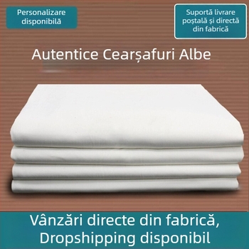 Cearșaf alb simplu pentru cămin studențesc, pat single, 120 × 230 cm, țesătură twill, poliester-bumbac, stil antrenament militar