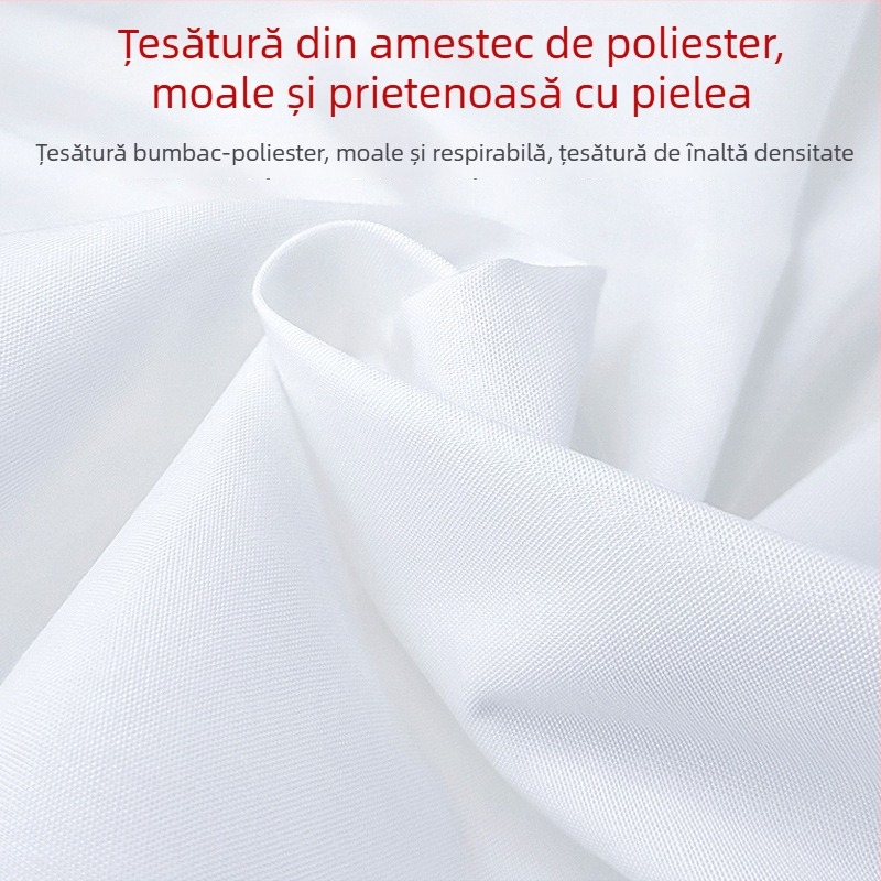 Cearșaf alb simplu pentru cămin studențesc, pat single, 120 × 230 cm, țesătură twill, poliester-bumbac, stil antrenament militar