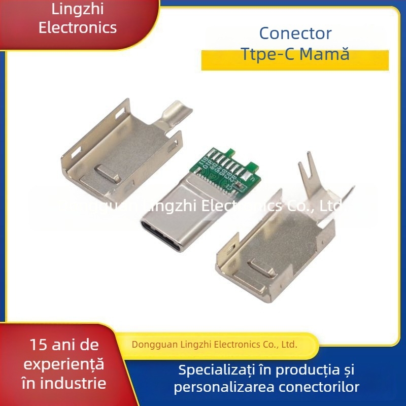 Conector USB Type-C, 24 pini, mufa masculină cu placă, 17 zone de lipire, USB 3.1, transfer de date la 10G