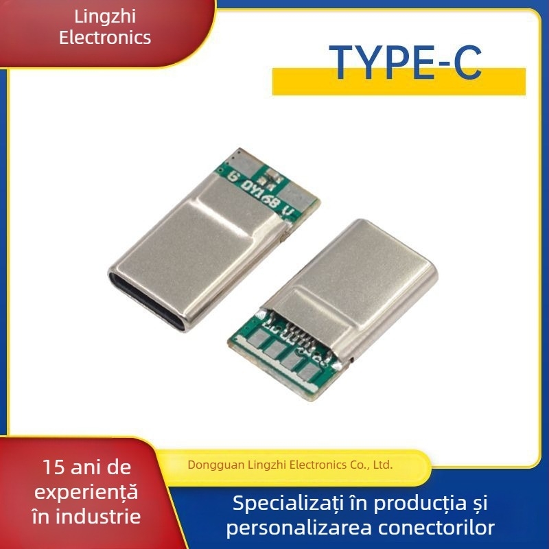 Conector USB Type-C, 24 pini, mufa masculină cu placă, 17 zone de lipire, USB 3.1, transfer de date la 10G