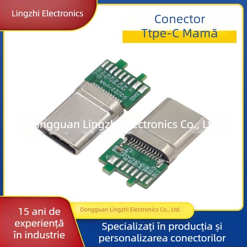 Conector USB Type-C, 24 pini, mufa masculină cu placă, 17 zone de lipire, USB 3.1, transfer de date la 10G