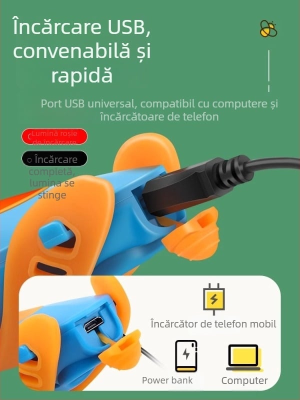 Lumină frontală pentru bicicletă pentru copii, corn reîncărcabil și lanternă cu fascicul puternic pentru plimbări nocturne pe munte