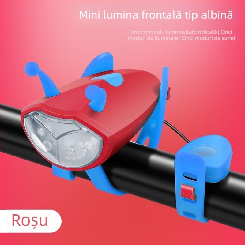 Lumină frontală pentru bicicletă pentru copii, corn reîncărcabil și lanternă cu fascicul puternic pentru plimbări nocturne pe munte