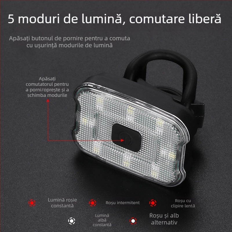 Lumină spate reîncărcabilă pentru biciclete de munte și de oraș; lumină pentru noapte pentru biciclete electrice — accesorii pentru ciclism