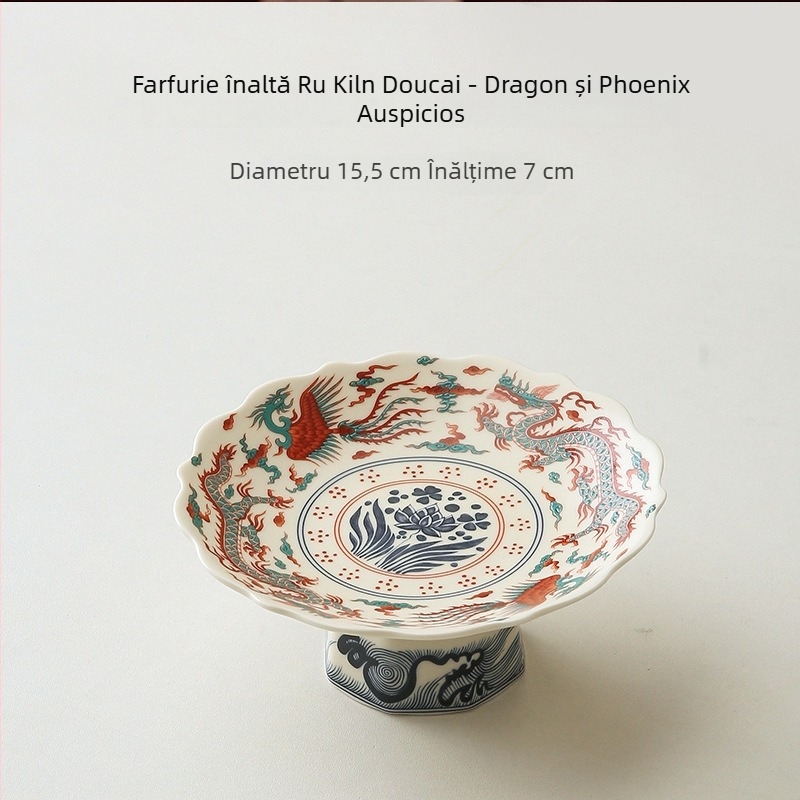 Platou de fructe din porțelan, cu picior, în stil chinezesc, pentru living – farfurie pentru gustări de ceai, ceramică