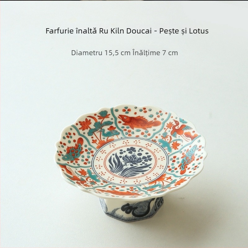 Platou de fructe din porțelan, cu picior, în stil chinezesc, pentru living – farfurie pentru gustări de ceai, ceramică
