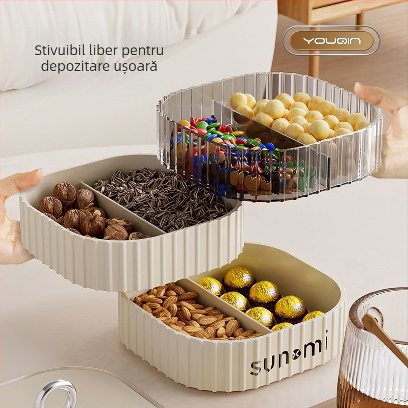 Tavă multi-etaj pentru fructe și nuci în nuanță crem, design nordic inspirat, stil retro de lux ușor, decorativă și practic pentru depozitare