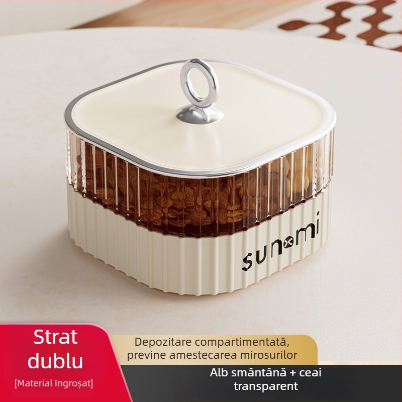Tavă multi-etaj pentru fructe și nuci în nuanță crem, design nordic inspirat, stil retro de lux ușor, decorativă și practic pentru depozitare